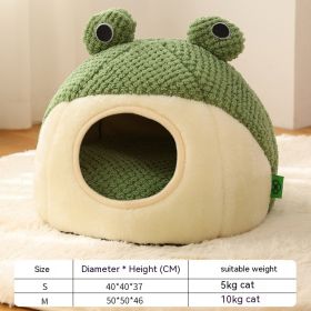 Pet Cat Dog Nest Little Frog Series Warm Plush Mat Autumn Winter Pet House Full Package Nest For Small Cats Dogs Within 5KG (Option: Green Nest-S)