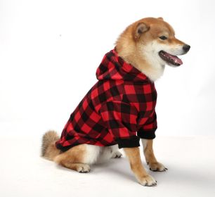 Christmas Dog Clothes Thickened Plaid Hooded Two-leg Sweater (Option: Black Red Checker-XXL)