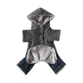 Corduroy Pet Four-legged Hooded Fleece Lined Coat (Option: Light Gray Feet With Denim-S)