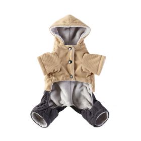 Corduroy Pet Four-legged Hooded Fleece Lined Coat (Option: Yellow Corduroy-S)