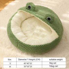 Pet Cat Dog Nest Little Frog Series Warm Plush Mat Autumn Winter Pet House Full Package Nest For Small Cats Dogs Within 5KG (Option: Green Frog Half Shed Nest-M)