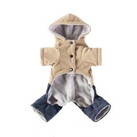 Corduroy Pet Four-legged Hooded Fleece Lined Coat (Option: Yellow Feet With Denim-L)