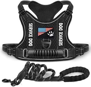 Shock Absorption Comfortable Night Vision Reflective Pet Harness Dog Vest Traction Chest Strap (Option: Black With Rope-XL)